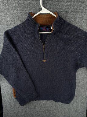 VTG Early Winters Knit Sweater Blue Size Medium 1/4 Zip Pullover Long Sleeve